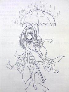 Rating: Safe Score: 0 Tags: 1girl breasts detached_collar dress full_body hairband holding holding_umbrella image long_hair looking_at_viewer monochrome rain simple_background solo standing suigintou umbrella User: admin