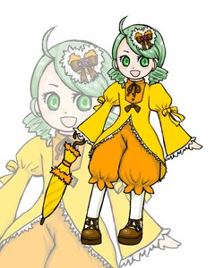 Rating: Safe Score: 0 Tags: 1girl :d ahoge bloomers drill_hair full_body green_eyes green_hair hair_ornament hat image kanaria long_sleeves open_mouth short_hair smile solo standing twin_drills yellow_dress User: admin