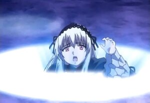 Rating: Safe Score: 0 Tags: 1girl black_ribbon dress frills hairband image long_hair long_sleeves looking_at_viewer open_mouth silver_hair solo suigintou User: admin