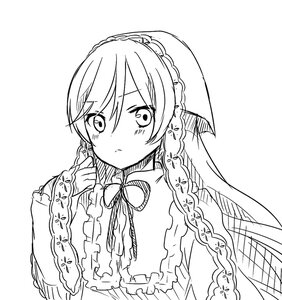 Rating: Safe Score: 0 Tags: 1girl bangs blush braid center_frills closed_mouth eyebrows_visible_through_hair frills greyscale hair_between_eyes image long_hair long_sleeves looking_at_viewer monochrome simple_background solo suiseiseki upper_body white_background User: admin