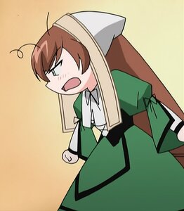 Rating: Safe Score: 0 Tags: 1girl apron brown_hair dress green_dress green_eyes head_scarf image long_hair long_sleeves open_mouth puffy_sleeves simple_background solo suiseiseki User: admin