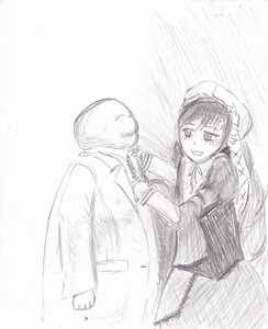 Rating: Safe Score: 0 Tags: 1boy 1girl dress formal greyscale hat image long_hair long_sleeves monochrome sketch smile solo suiseiseki User: admin