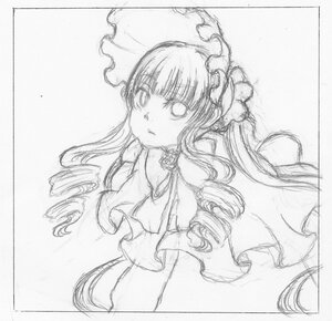 Rating: Safe Score: 0 Tags: 1girl bangs curly_hair dress drill_hair graphite_(medium) greyscale hat image long_hair looking_at_viewer monochrome parted_lips photo ringlets shinku sketch solo traditional_media twin_drills upper_body User: admin