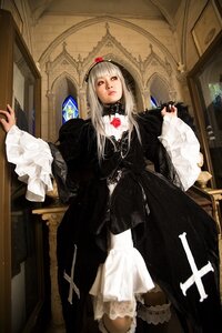 Rating: Safe Score: 0 Tags: 1girl bangs dress flower frilled_sleeves frills hat indoors lips long_hair long_sleeves rose solo standing suigintou thighhighs wide_sleeves User: admin