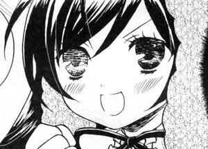 Rating: Safe Score: 0 Tags: 1girl :d blush close-up face greyscale image looking_at_viewer monochrome open_mouth ribbon simple_background smile solo suiseiseki white_background User: admin