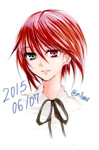 Rating: Safe Score: 0 Tags: 1girl bangs closed_mouth eyebrows_visible_through_hair green_eyes hair_between_eyes heterochromia image looking_at_viewer neck_ribbon portrait red_eyes red_hair ribbon shirt short_hair simple_background smile solo souseiseki striped vertical_stripes white_background white_shirt User: admin
