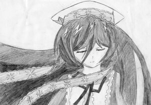 Rating: Safe Score: 0 Tags: 1girl closed_eyes closed_mouth dress facing_viewer frills greyscale image long_hair monochrome ribbon solo suiseiseki upper_body User: admin