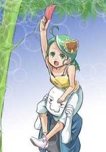 Rating: Safe Score: 0 Tags: 1boy 1girl :d ahoge carrying child dress flower green_eyes green_hair image kanaria open_mouth smile solo User: admin