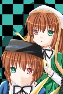 Rating: Safe Score: 0 Tags: 2girls argyle argyle_background argyle_legwear board_game bonnet brown_hair checkerboard_cookie checkered checkered_background checkered_floor checkered_kimono checkered_scarf checkered_skirt chess_piece colorful cookie dress flag floor green_dress green_eyes hat head_scarf heterochromia holding_flag image knight_(chess) long_hair long_sleeves mirror multiple_girls on_floor open_mouth pair perspective plaid_background race_queen red_eyes reflection reflective_floor role_reversal short_hair siblings sisters souseiseki suiseiseki tile_floor tile_wall tiles top_hat vanishing_point User: admin