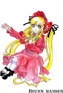 Rating: Safe Score: 0 Tags: 1girl bangs black_footwear blonde_hair blue_eyes bonnet bow dress drill_hair flower full_body image long_hair long_sleeves looking_at_viewer red_dress shinku sidelocks simple_background solo standing twintails very_long_hair white_background User: admin