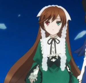 Rating: Safe Score: 0 Tags: 1girl black_ribbon brown_hair day dress frills green_dress heterochromia image long_hair long_sleeves looking_at_viewer outdoors red_eyes ribbon sky solo standing suiseiseki very_long_hair User: admin