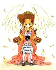 Rating: Safe Score: 0 Tags: 1girl angel_wings blonde_hair blue_eyes bow bug butterfly dress feathered_wings feathers flower hair_flower hair_ornament image insect long_hair red_flower rose shinku solo wings User: admin