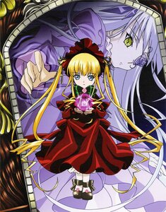 Rating: Safe Score: 0 Tags: 2girls barasuishou blonde_hair blue_eyes bow dress frills green_eyes hat image long_hair long_sleeves looking_at_viewer multiple_girls outstretched_arm pair red_dress shinku twintails very_long_hair User: admin