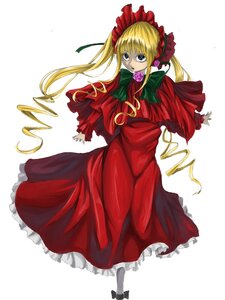 Rating: Safe Score: 0 Tags: 1girl blonde_hair blue_eyes bonnet bow bowtie capelet dress flower full_body green_bow image long_hair long_sleeves looking_at_viewer pink_rose red_dress rose shinku shoes sidelocks simple_background solo standing striped twintails white_background User: admin