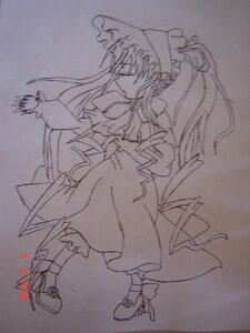 Rating: Safe Score: 0 Tags: 1girl dress full_body hat image long_hair long_sleeves monochrome photo shinku shoes sketch solo traditional_media User: admin