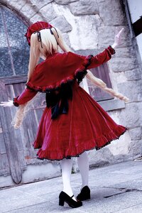 Rating: Safe Score: 0 Tags: 1girl black_footwear dress frills long_hair outstretched_arms red_dress shinku solo standing white_legwear User: admin
