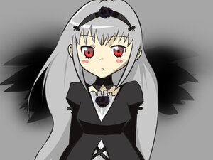 Rating: Safe Score: 0 Tags: 1girl black_dress black_wings dress flower grey_background hairband image long_hair long_sleeves looking_at_viewer red_eyes rose silver_hair solo suigintou wings User: admin