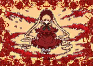 Rating: Safe Score: 0 Tags: 1girl blonde_hair bonnet bow capelet dress flower frills image long_hair long_sleeves looking_at_viewer red_dress red_flower red_rose red_theme rose shinku smile solo spider_lily standing twintails very_long_hair User: admin