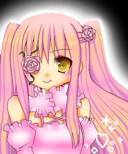 Rating: Safe Score: 0 Tags: 1girl bare_shoulders detached_sleeves flower hair_flower hair_ornament image kirakishou long_hair pink_flower pink_hair pink_rose rose smile solo striped upper_body yellow_eyes User: admin