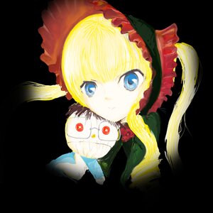 Rating: Safe Score: 0 Tags: 1girl bangs blonde_hair blue_eyes bonnet flower image long_hair looking_at_viewer rose shinku simple_background smile solo twintails User: admin