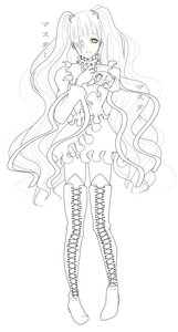 Rating: Safe Score: 0 Tags: 1girl boots choker cross-laced_footwear dress frills hair_ornament image kirakishou knee_boots lace-up_boots long_hair monochrome solo thigh_boots thighhighs twintails very_long_hair User: admin