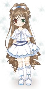 Rating: Safe Score: 0 Tags: 1girl boots bow brown_hair dress drill_hair frills full_body green_eyes heterochromia image long_hair solo standing suiseiseki twin_drills very_long_hair white_dress white_footwear User: admin