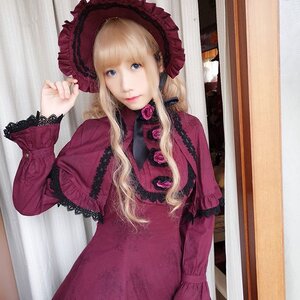 Rating: Safe Score: 0 Tags: 1girl bangs blonde_hair blue_eyes bonnet curtains dress flower frills lace lips long_hair long_sleeves looking_at_viewer photo red_dress rose shinku solo traditional_media User: admin