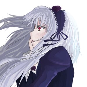 Rating: Safe Score: 0 Tags: 1girl black_ribbon detached_collar dress flower frills hairband image juliet_sleeves long_hair long_sleeves looking_afar profile puffy_sleeves red_eyes rose silver_hair simple_background solo suigintou upper_body white_background User: admin