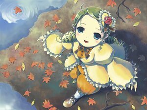 Rating: Safe Score: 0 Tags: 1girl ahoge anger_vein autumn autumn_leaves blue_eyes commentary_request day dress drill_hair falling_leaves frills from_above green_hair holding_leaf image kanaria leaf leaf_hair_ornament leaf_print long_sleeves looking_at_viewer maple_leaf outdoors ranranloo rozen_maiden smile solo tree twin_drills water waterfall User: admin