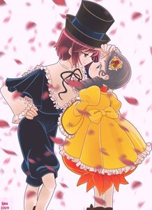 Rating: Safe Score: 0 Tags: black_hair blurry blurry_foreground blush depth_of_field flower frills green_eyes hair_ornament hat holding_hands image kanaria pair pants petals short_hair souseiseki User: admin