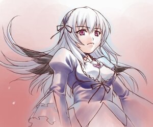 Rating: Safe Score: 0 Tags: 1girl black_wings detached_collar dress flower frilled_sleeves frills hairband image lolita_hairband long_hair long_sleeves looking_at_viewer pink_eyes puffy_sleeves silver_hair simple_background solo suigintou wings User: admin