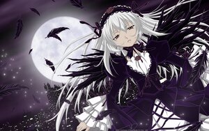 Rating: Safe Score: 0 Tags: 1girl black_ribbon black_wings dress feathers flower frills full_moon hairband image lolita_hairband long_hair long_sleeves looking_at_viewer moon night pink_eyes rose silver_hair sky solo suigintou wings User: admin