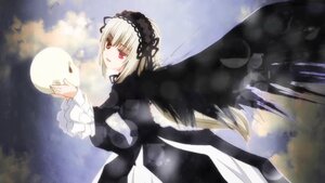 Rating: Safe Score: 0 Tags: 1girl black_wings cloud dress frilled_sleeves frills hairband image long_sleeves looking_at_viewer red_eyes silver_hair solo suigintou wings User: admin