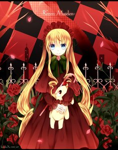 Rating: Safe Score: 0 Tags: 1girl argyle argyle_background blonde_hair blue_eyes bow checkered checkered_background checkered_floor chess_piece copyright_name dress flower image long_hair petals pink_rose red_dress red_flower red_rose red_theme rose rose_petals shinku sitting solo tile_floor tiles very_long_hair User: admin