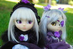 Rating: Safe Score: 0 Tags: 2girls barasuishou blurry doll flower frills long_hair looking_at_viewer multiple_girls purple_eyes purple_flower purple_rose rose silver_hair solo suigintou yellow_eyes User: admin