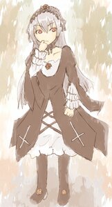 Rating: Safe Score: 0 Tags: 1girl bangs choker dress flower frills hairband image long_hair long_sleeves looking_at_viewer red_eyes rose silver_hair solo standing suigintou User: admin