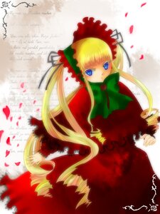 Rating: Safe Score: 0 Tags: 1girl blonde_hair blue_eyes bonnet bow bowtie dress drill_hair flower green_bow green_neckwear image long_hair long_sleeves looking_at_viewer petals red_dress rose_petals shinku solo twintails very_long_hair User: admin