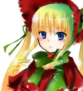 Rating: Safe Score: 0 Tags: 1girl blonde_hair blue_eyes blush bow bowtie dress image long_hair long_sleeves looking_at_viewer shinku simple_background solo twintails upper_body white_background User: admin