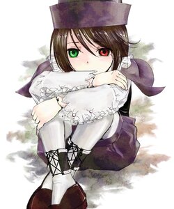 Rating: Safe Score: 0 Tags: 1girl boots brown_hair frills green_eyes hat heterochromia image leg_hug long_hair long_sleeves looking_at_viewer red_eyes solo souseiseki suiseiseki thighhighs top_hat twintails User: admin