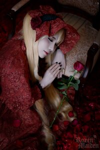 Rating: Safe Score: 0 Tags: 1girl blonde_hair closed_eyes dress flower lips long_hair nail_polish red_dress red_flower red_rose rose shinku solo User: admin