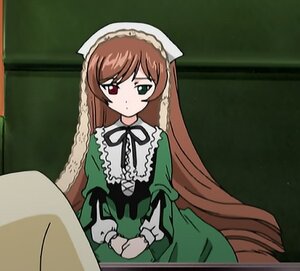 Rating: Safe Score: 0 Tags: 1girl blush brown_hair dress frills green_dress green_eyes heterochromia image long_hair long_sleeves looking_at_viewer red_eyes solo suiseiseki very_long_hair User: admin