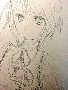 Rating: Safe Score: 0 Tags: 1girl collared_shirt flower frills hariruri image looking_at_viewer monochrome portrait shirt short_hair sketch solo souseiseki traditional_media User: admin