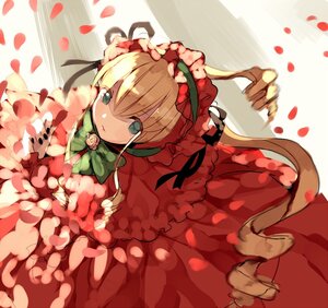 Rating: Safe Score: 0 Tags: 1girl blonde_hair blue_eyes bow dress flower image long_hair long_sleeves looking_at_viewer petals rose rose_petals shinku solo User: admin