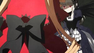 Rating: Safe Score: 0 Tags: 1girl black_ribbon brown_hair dress frills hairband image long_hair long_sleeves pair red_eyes ribbon shinku solo suigintou very_long_hair User: admin