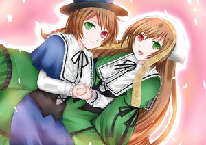 Rating: Safe Score: 0 Tags: 2girls :d blue_dress brown_hair dress frills green_dress green_eyes hat head_scarf heterochromia holding_hands image interlocked_fingers long_hair long_sleeves looking_at_viewer multiple_girls open_mouth pair red_eyes siblings sisters smile souseiseki suiseiseki twins very_long_hair User: admin