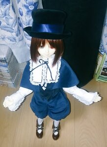 Rating: Safe Score: 0 Tags: 1girl blue_dress brown_hair capelet doll dress flower frills from_above hat long_sleeves looking_at_viewer mary_janes ribbon rose shoes sitting solo souseiseki top_hat white_legwear User: admin