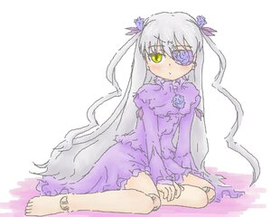 Rating: Safe Score: 0 Tags: 1girl barasuishou barefoot doll_joints dress eyepatch flower full_body image joints long_hair long_sleeves purple_dress purple_flower rose silver_hair sitting solo two_side_up very_long_hair wariza yellow_eyes User: admin