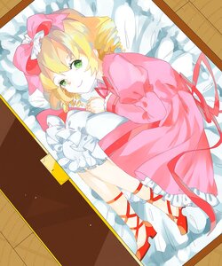 Rating: Safe Score: 0 Tags: 1girl blonde_hair bow box cardboard_box dress fetal_position frills green_eyes hair_bow high_heels hina_ichigo hinaichigo image in_box in_container lying on_side pink_bow pink_dress puffy_sleeves red_footwear ribbon short_hair smile solo User: admin