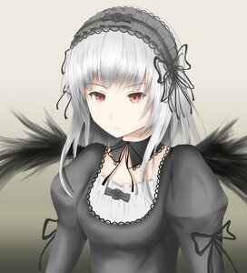 Rating: Safe Score: 0 Tags: 1girl black_wings closed_mouth detached_collar dress expressionless feathered_wings feathers frills hairband image joints juliet_sleeves lolita_fashion long_hair long_sleeves looking_at_viewer puffy_sleeves red_eyes ribbon silver_hair simple_background solo suigintou upper_body wings User: admin