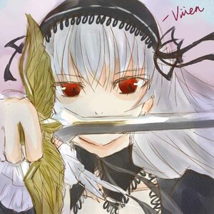 Rating: Safe Score: 0 Tags: 1girl bangs black_ribbon dress hairband holding holding_weapon image long_hair long_sleeves looking_at_viewer red_eyes ribbon rose solo suigintou upper_body User: admin